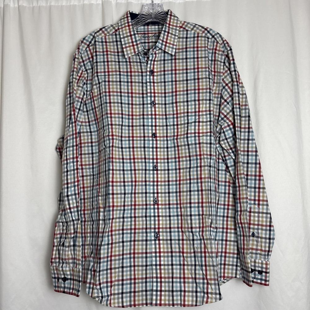 Tasso Elba Mens Large Plaid Button Down Shirt‎ 100% Cotton Multi-Color FA16 0516